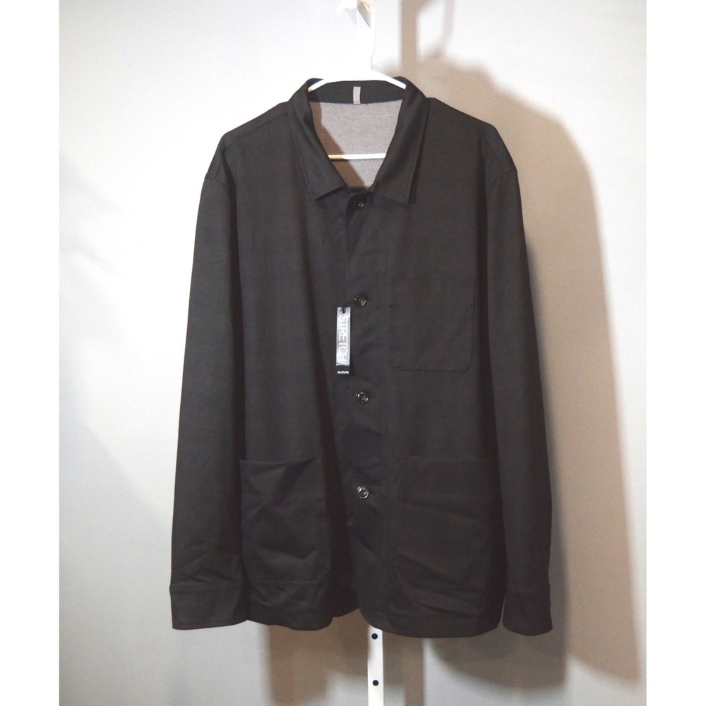 NWT Alfani Charcoal Stretch Glen Plaid Button Front Shirt Jacket Men's XL